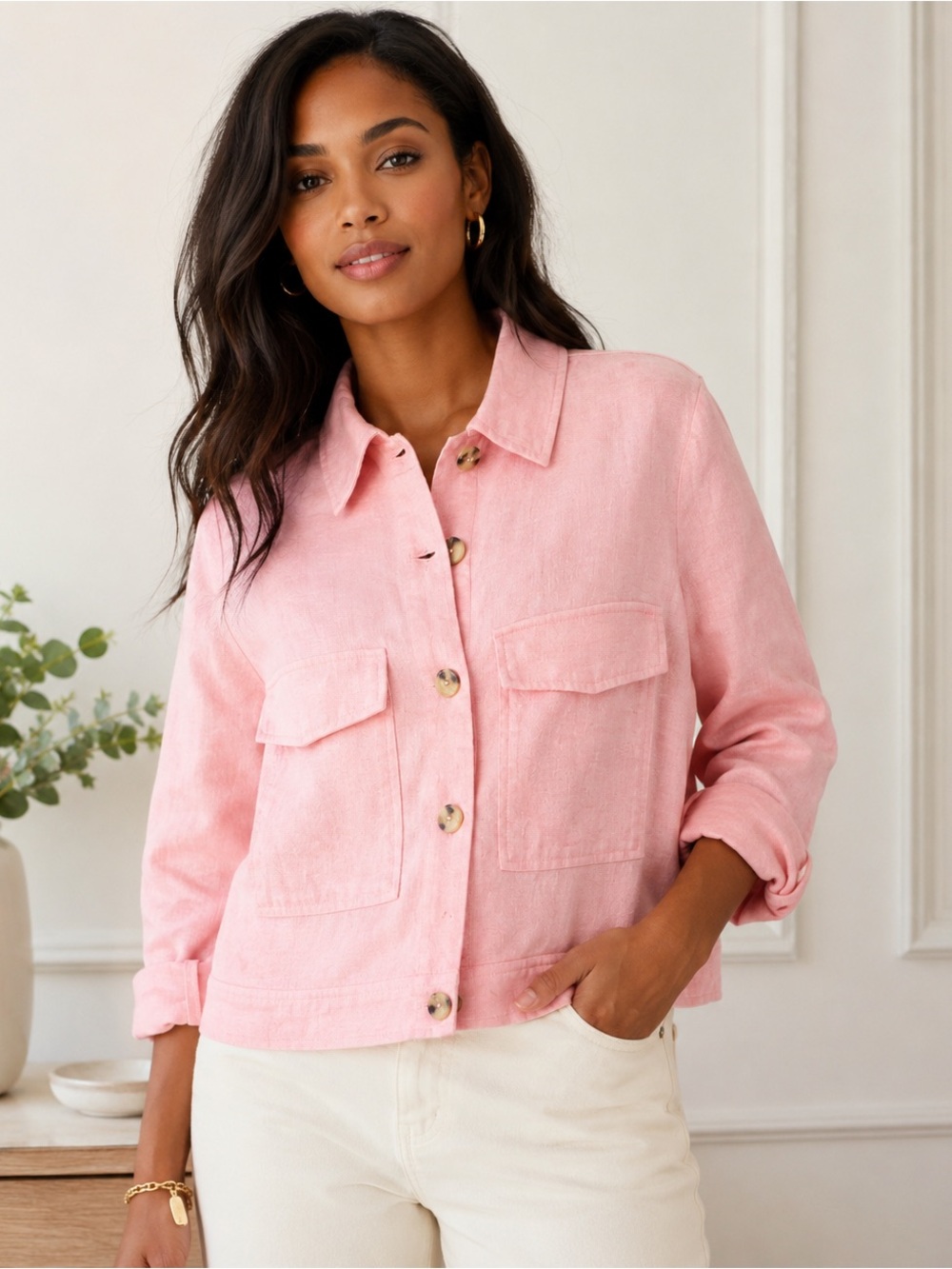 Rachel Zoe Light Pink Button-Front Jean Jacket - Picture 1 of 6